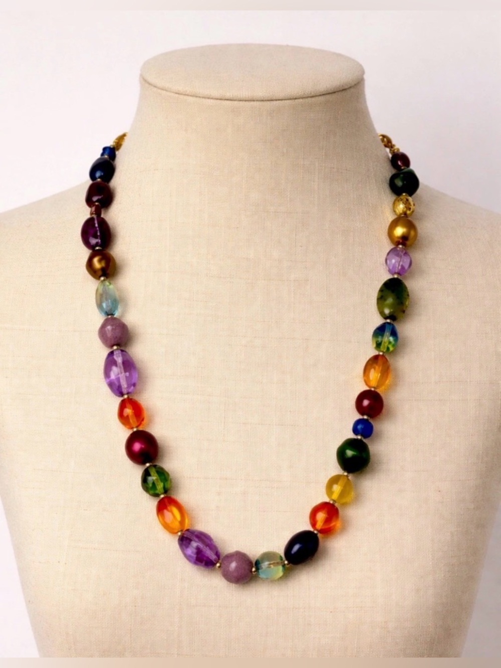 Joan Rivers Multicolor Beaded Necklace Gold Tone Clasp Statement Glass Gem 6
